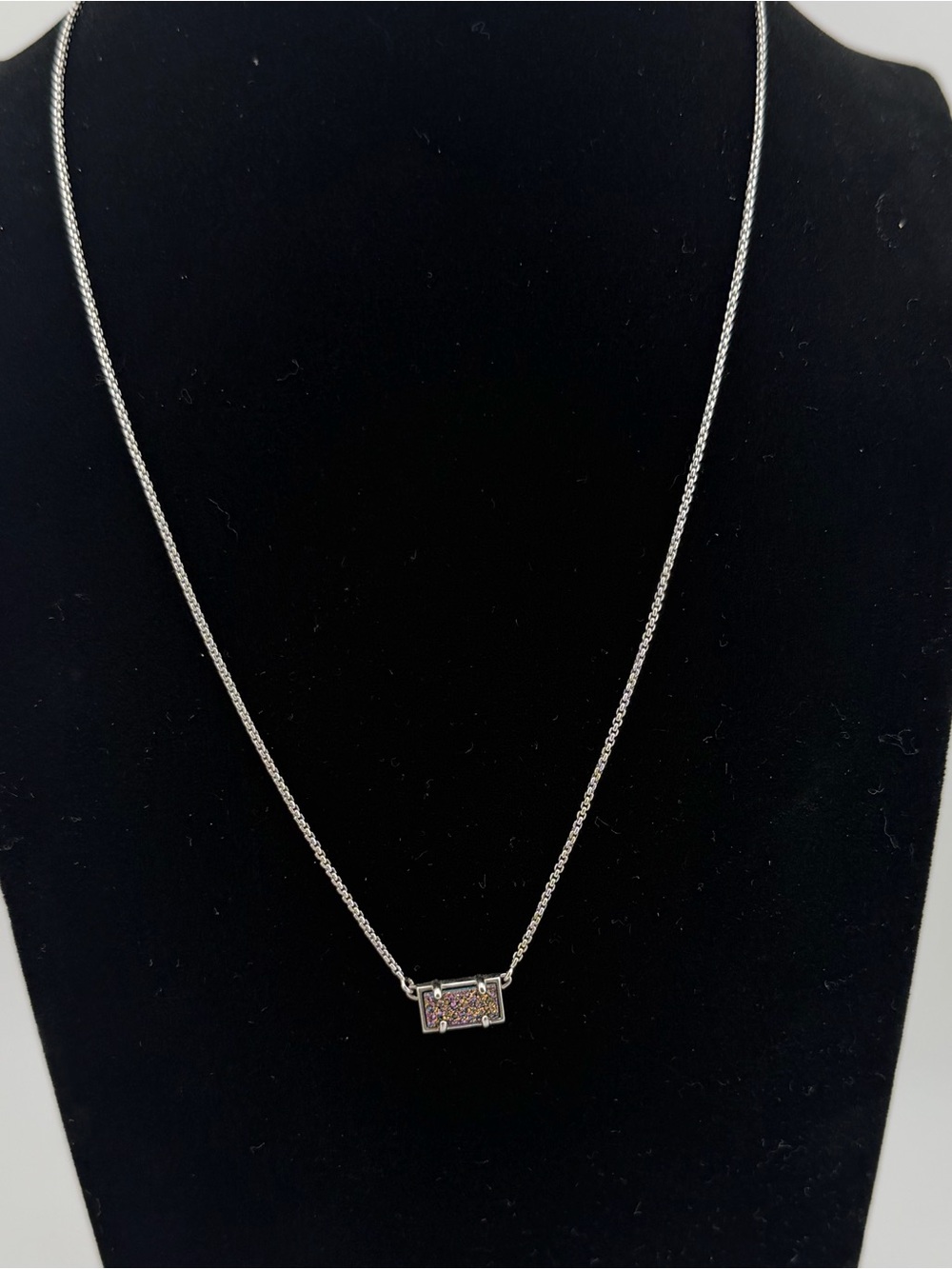 Kendra Scott Pattie Silver Bar Necklace with Dark Multicolor Drusy